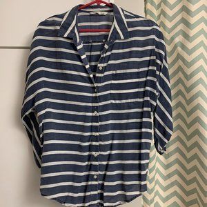 Old Navy White Blue Stripe Button Down 3/4 Sleeve